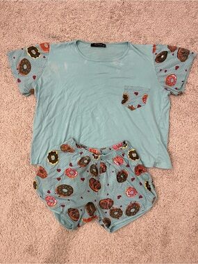 Light Blue Donut Print Pajama Set